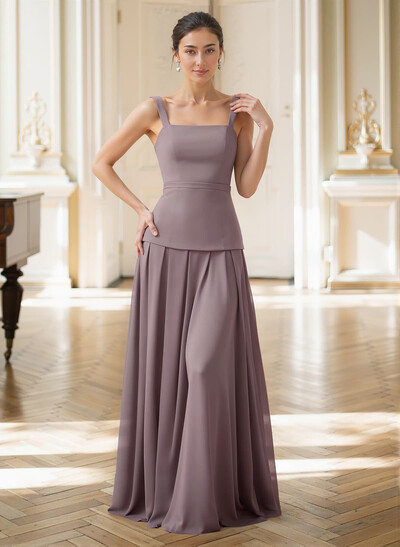 A-Line Square Neckline Sleeveless Floor-Length Chiffon Mother Of The Bride Dresses