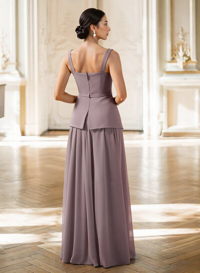 A-Line Square Neckline Sleeveless Floor-Length Chiffon Mother Of The Bride Dresses