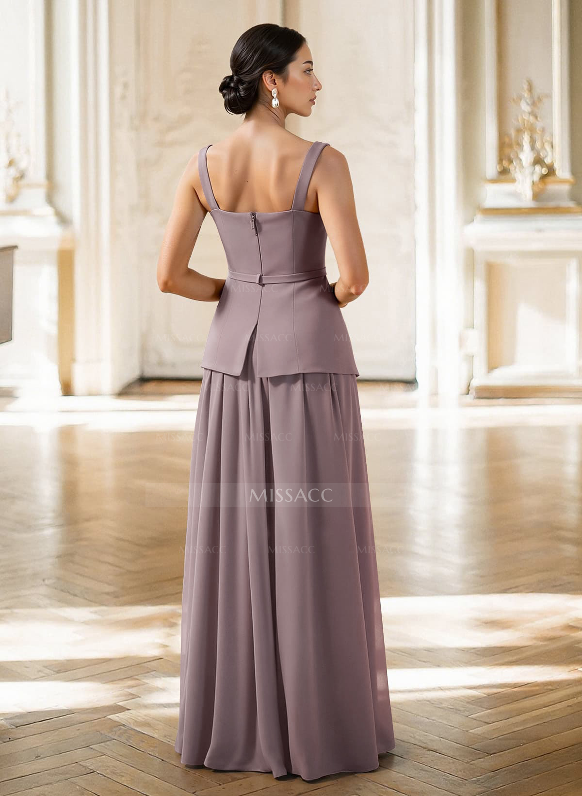 A-Line Square Neckline Sleeveless Floor-Length Chiffon Mother Of The Bride Dresses