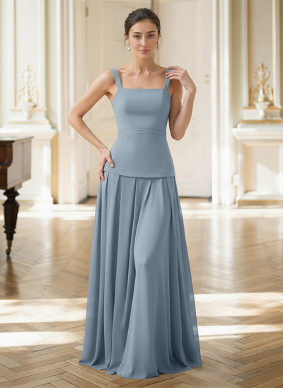 A-Line Square Neckline Sleeveless Floor-Length Chiffon Mother Of The Bride Dresses