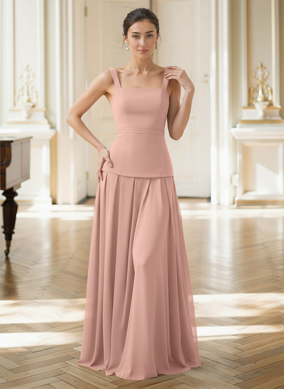 A-Line Square Neckline Sleeveless Floor-Length Chiffon Mother Of The Bride Dresses