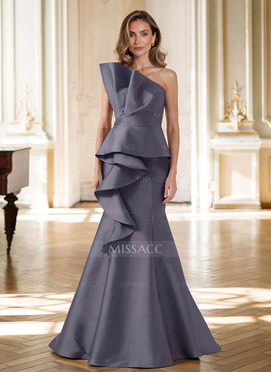 Trumpet/Mermaid Strapless Sleeveless Sweep Train Satin Mother Of The Bride Dresses With Cascading Ruffles