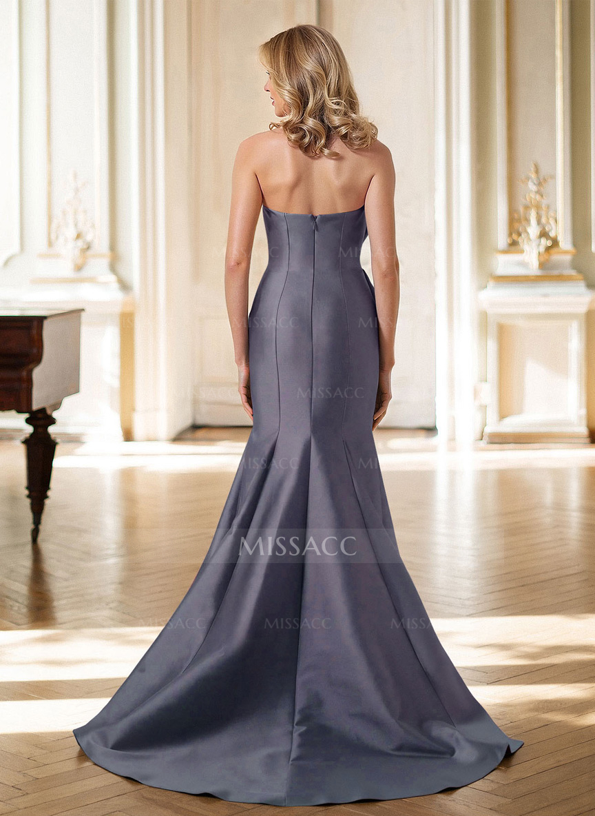 Trumpet/Mermaid Strapless Sleeveless Sweep Train Satin Mother Of The Bride Dresses With Cascading Ruffles
