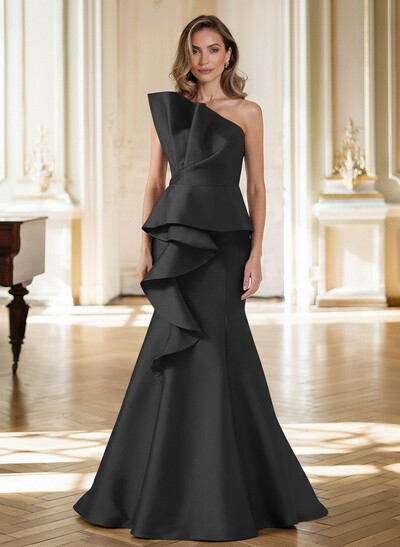 Trumpet/Mermaid Strapless Sleeveless Sweep Train Satin Mother Of The Bride Dresses With Cascading Ruffles