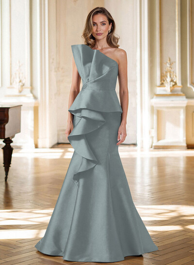 Trumpet/Mermaid Strapless Sleeveless Sweep Train Satin Mother Of The Bride Dresses With Cascading Ruffles
