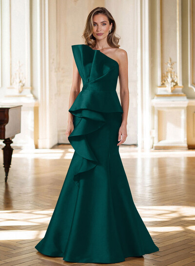 Trumpet/Mermaid Strapless Sleeveless Sweep Train Satin Mother Of The Bride Dresses With Cascading Ruffles