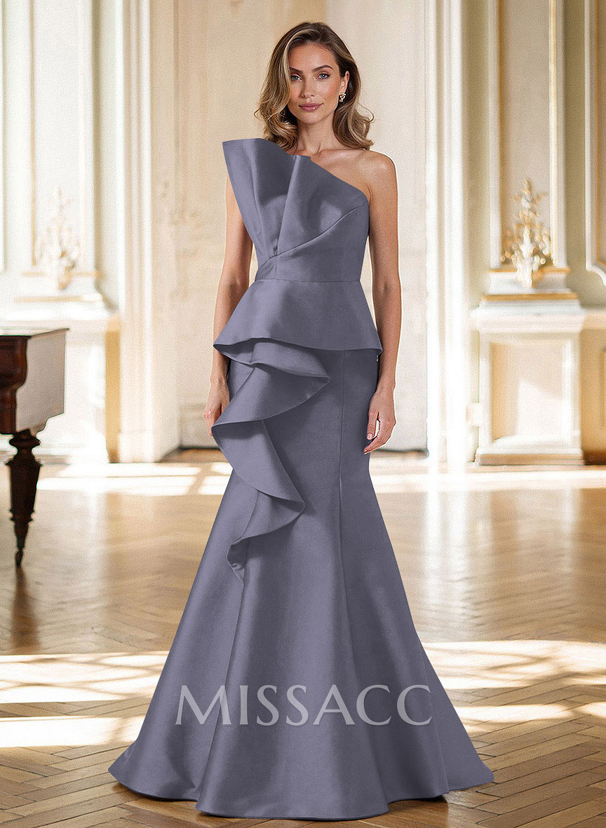 Trumpet/Mermaid Strapless Sleeveless Sweep Train Satin Mother Of The Bride Dresses With Cascading Ruffles