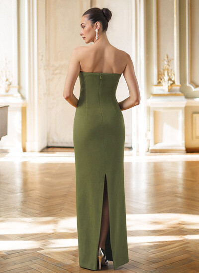 Sheath/Column Strapless Sleeveless Floor-Length Elastic Satin Mother Of The Bride Dresses With Pleated/Back Slit
