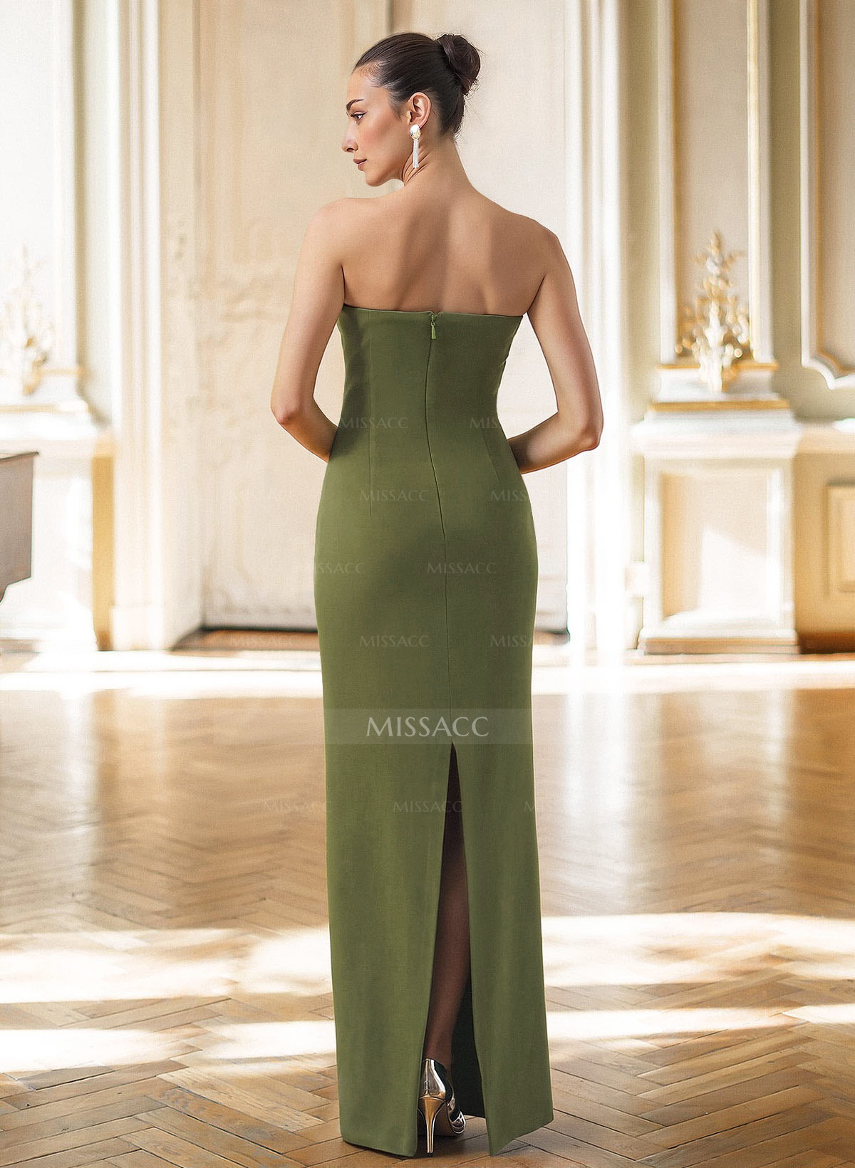 Sheath/Column Strapless Sleeveless Floor-Length Elastic Satin Mother Of The Bride Dresses With Pleated/Back Slit