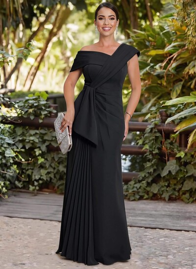 A-Line Asymmetrical Sleeveless Floor-Length Elastic Satin Mother Of The Bride Dresses With Pleated