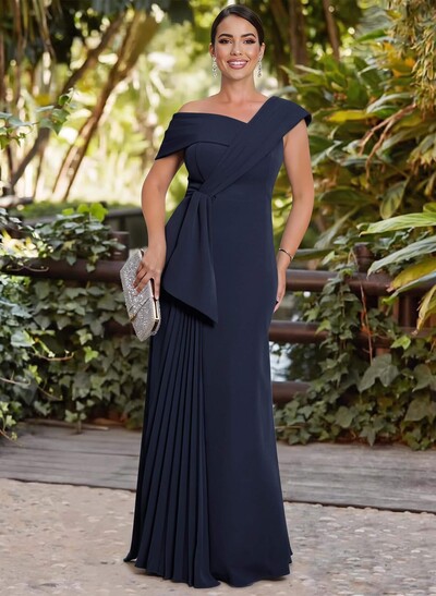 A-Line Asymmetrical Sleeveless Floor-Length Elastic Satin Mother Of The Bride Dresses With Pleated