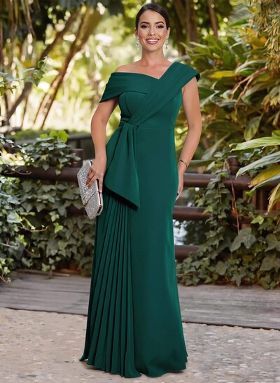 A-Line Asymmetrical Sleeveless Floor-Length Elastic Satin Mother Of The Bride Dresses With Pleated