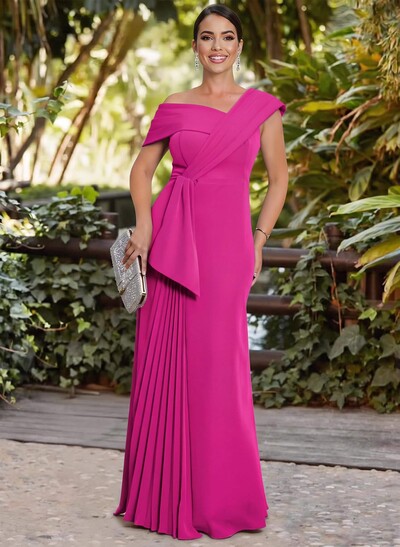 A-Line Asymmetrical Sleeveless Floor-Length Elastic Satin Mother Of The Bride Dresses With Pleated