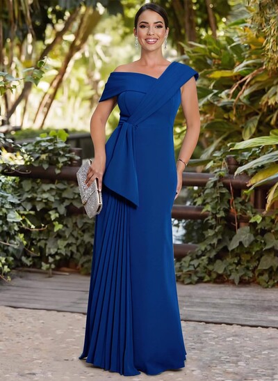 A-Line Asymmetrical Sleeveless Floor-Length Elastic Satin Mother Of The Bride Dresses With Pleated
