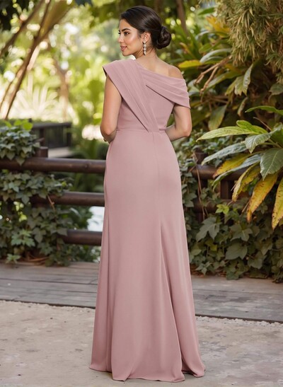 A-Line Asymmetrical Sleeveless Floor-Length Elastic Satin Mother Of The Bride Dresses With Pleated