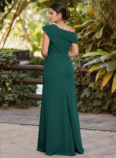 A-Line Asymmetrical Sleeveless Floor-Length Elastic Satin Mother Of The Bride Dresses With Pleated