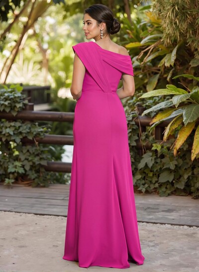 A-Line Asymmetrical Sleeveless Floor-Length Elastic Satin Mother Of The Bride Dresses With Pleated