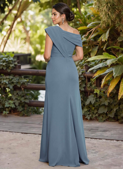 A-Line Asymmetrical Sleeveless Floor-Length Elastic Satin Mother Of The Bride Dresses With Pleated