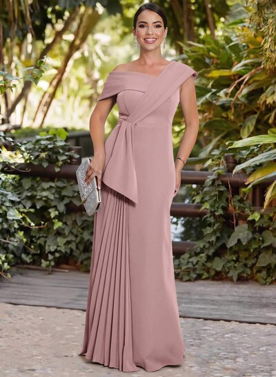 A-Line Asymmetrical Sleeveless Floor-Length Elastic Satin Mother Of The Bride Dresses With Pleated
