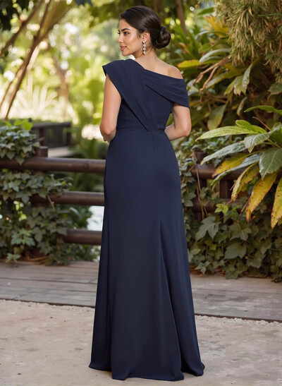 A-Line Asymmetrical Sleeveless Floor-Length Elastic Satin Mother Of The Bride Dresses With Pleated
