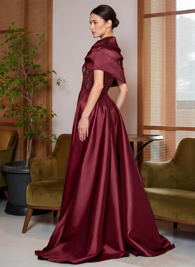 A-Line Cape Sleeves Sweep Train Satin Mother Of The Bride Dresses With Lace