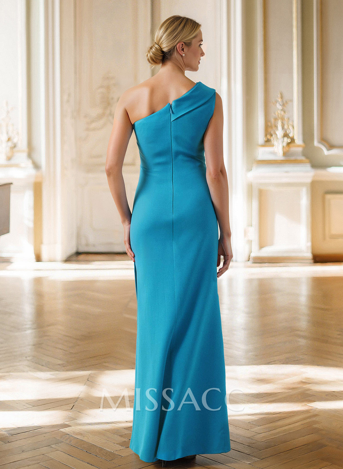 Sheath/Column One-Shoulder Sleeveless Floor-Length Elastic Satin Mother Of The Bride Dresses With Pleated