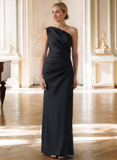 Sheath/Column One-Shoulder Sleeveless Floor-Length Elastic Satin Mother Of The Bride Dresses With Pleated