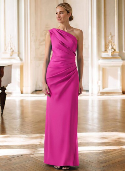 Sheath/Column One-Shoulder Sleeveless Floor-Length Elastic Satin Mother Of The Bride Dresses With Pleated