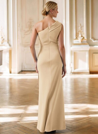 Sheath/Column One-Shoulder Sleeveless Floor-Length Elastic Satin Mother Of The Bride Dresses With Pleated