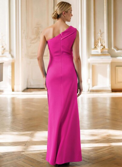 Sheath/Column One-Shoulder Sleeveless Floor-Length Elastic Satin Mother Of The Bride Dresses With Pleated