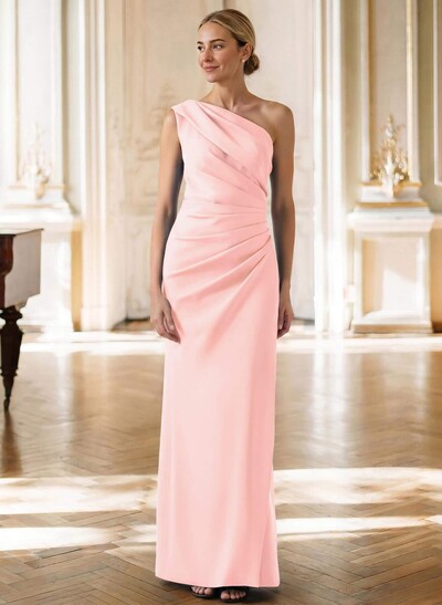 Sheath/Column One-Shoulder Sleeveless Floor-Length Elastic Satin Mother Of The Bride Dresses With Pleated
