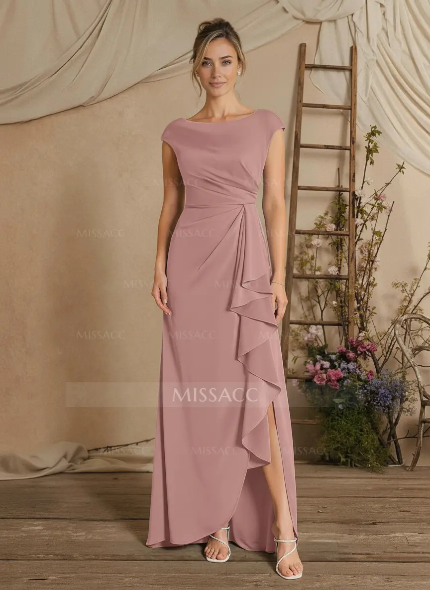 Floor-Length Mother Of The Bride Dresses With Split Front/Cascading Ruffles/Pleated  $169