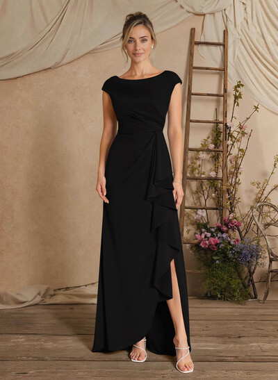 Sheath/Column Floor-Length Mother Of The Bride Dresses With Split Front/Cascading Ruffles/Pleated