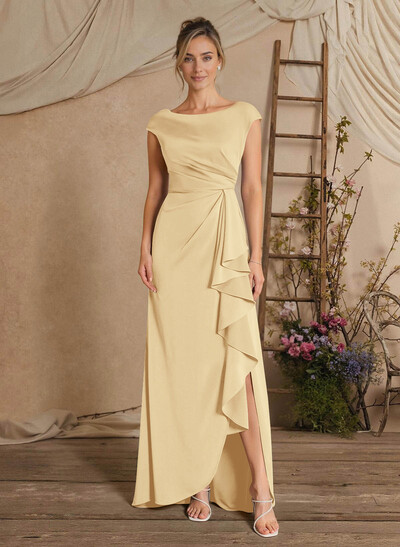 Sheath/Column Floor-Length Mother Of The Bride Dresses With Split Front/Cascading Ruffles/Pleated