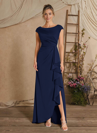 Sheath/Column Floor-Length Mother Of The Bride Dresses With Split Front/Cascading Ruffles/Pleated