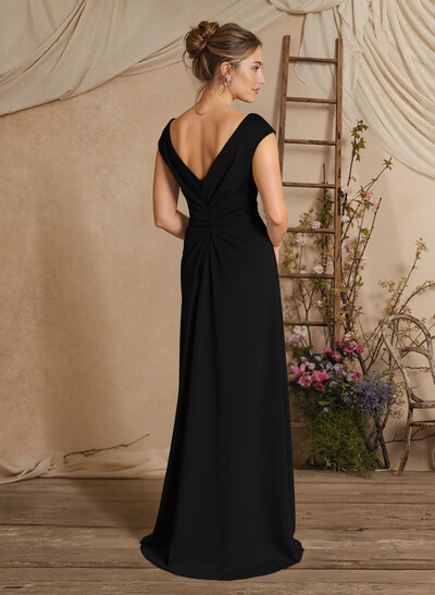 Sheath/Column Floor-Length Mother Of The Bride Dresses With Split Front/Cascading Ruffles/Pleated