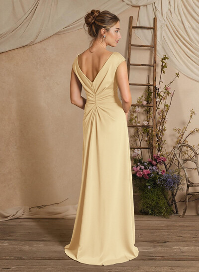 Sheath/Column Floor-Length Mother Of The Bride Dresses With Split Front/Cascading Ruffles/Pleated