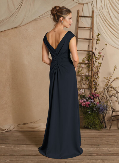 Sheath/Column Floor-Length Mother Of The Bride Dresses With Split Front/Cascading Ruffles/Pleated