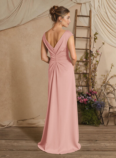 Sheath/Column Floor-Length Mother Of The Bride Dresses With Split Front/Cascading Ruffles/Pleated