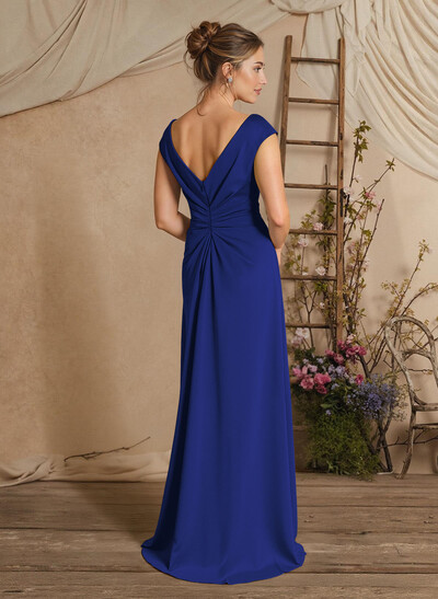 Sheath/Column Floor-Length Mother Of The Bride Dresses With Split Front/Cascading Ruffles/Pleated