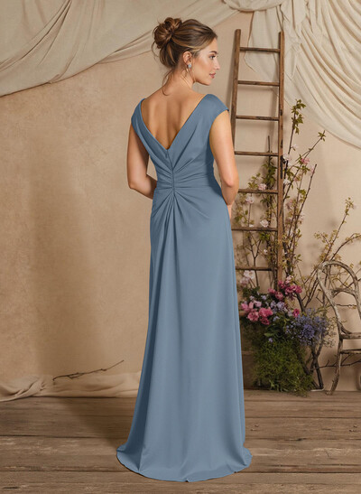 Sheath/Column Floor-Length Mother Of The Bride Dresses With Split Front/Cascading Ruffles/Pleated