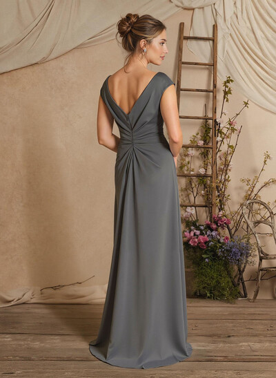 Sheath/Column Floor-Length Mother Of The Bride Dresses With Split Front/Cascading Ruffles/Pleated