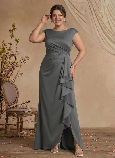 Sheath/Column Floor-Length Mother Of The Bride Dresses With Split Front/Cascading Ruffles/Pleated