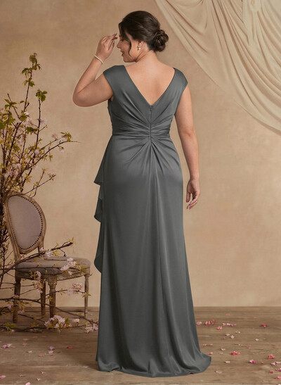 Sheath/Column Floor-Length Mother Of The Bride Dresses With Split Front/Cascading Ruffles/Pleated