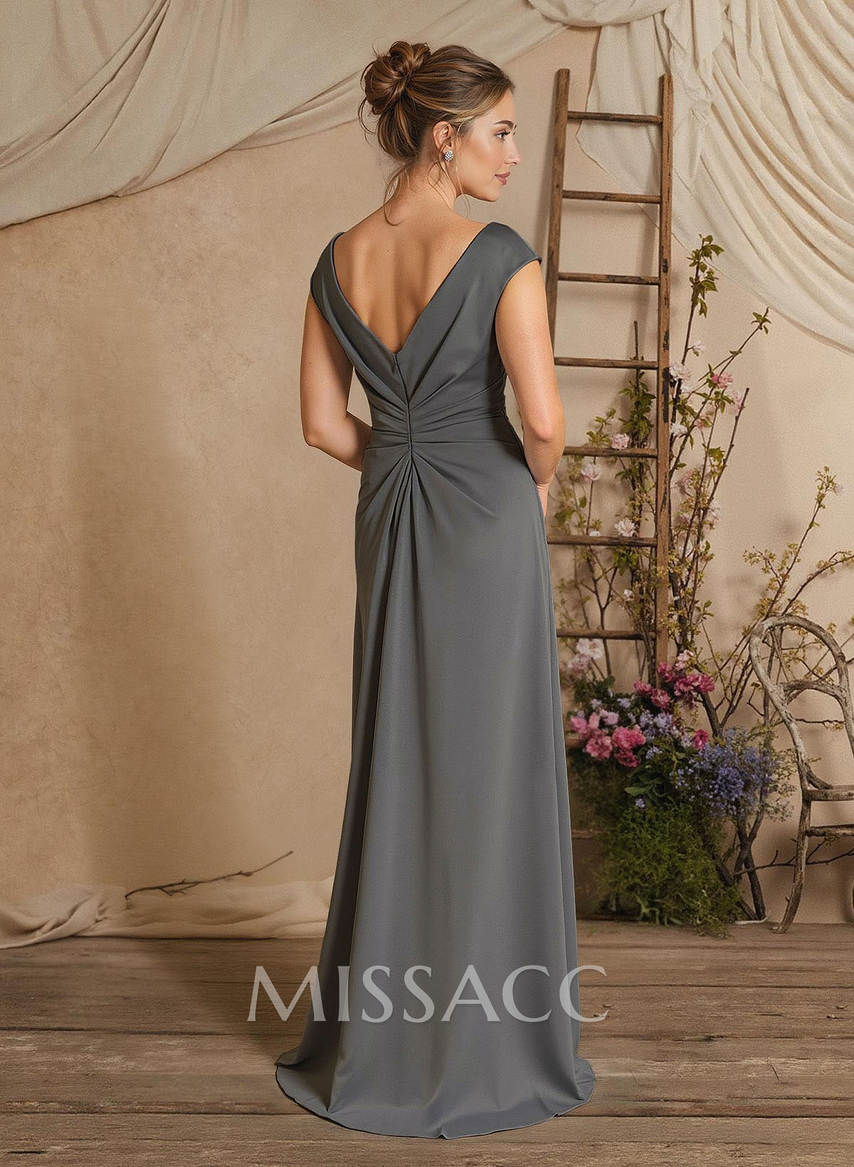 Sheath/Column Floor-Length Mother Of The Bride Dresses With Split Front/Cascading Ruffles/Pleated