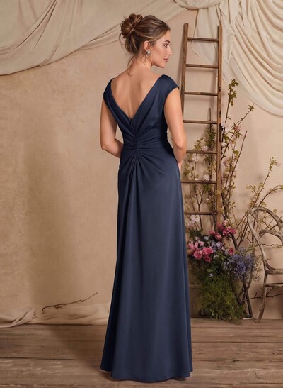Sheath/Column Scoop Neck Sleeveless Floor-Length Crepe Satin Mother Of The Bride Dresses With Split Front/Cascading Ruffles/Pleated