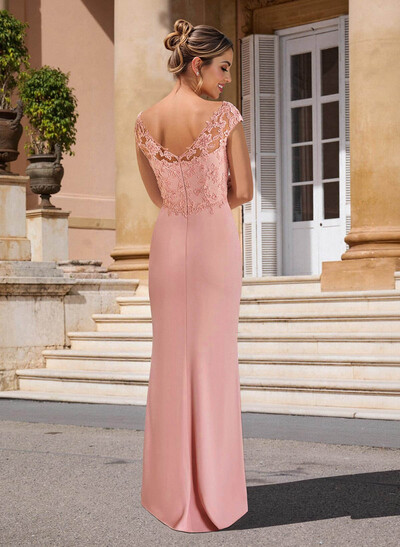V-Neck Sleeveless Floor-Length Mother Of The Bride Dresses With Cascading Ruffles/Appliques Lace/High Split