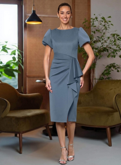 Sheath/Column Scoop Neck Knee-Length Crepe Satin Mother Of The Bride Dresses