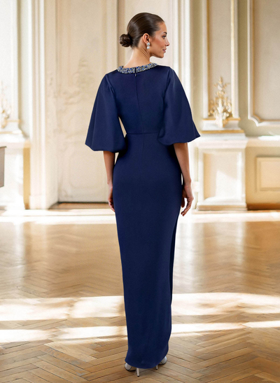 Sheath/Column Scoop Neck 1/2 Sleeves Floor-Length Crepe Satin Mother Of The Bride Dresses