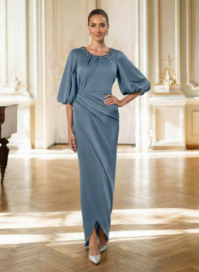 Sheath/Column Scoop Neck 1/2 Sleeves Floor-Length Crepe Satin Mother Of The Bride Dresses